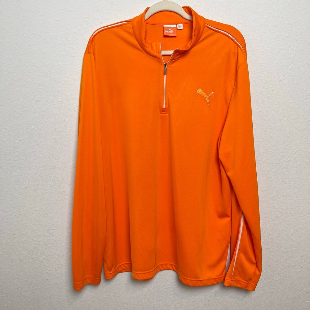 Puma Quarter Zip Pullover XL Orange Long Sleeve Athletic Top Lightweight